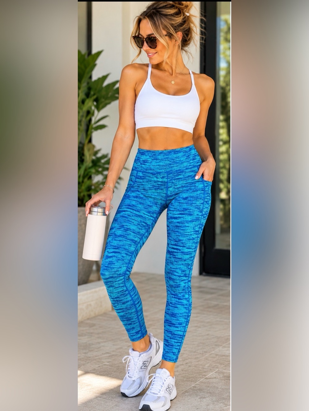 RBX Women’s Medium Blue Space Dye High Rise Athletic Workout Leggings NWOT